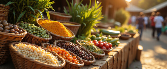 Colorful market stall with fresh produce during Kwanzaa celebration  