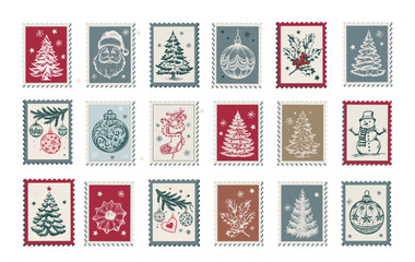 Vintage Hand-Drawn Christmas Stamps Collection