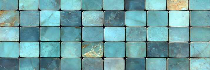 Decorative blue and green tiles arranged in an intricate pattern for interior design or art projects