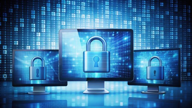 Secure online transactions concept with encrypted data and password protected screens