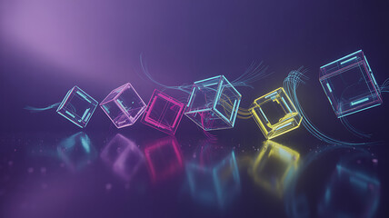 Captivating geometric cubes floating in a vibrant, modern space with a sleek, futuristic vibe perfect for tech, innovation, and creative concepts