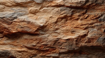 Close up view of rugged sandstone rock face with natural texture and warm earthy tones, showing geological erosion and weathered surface for background