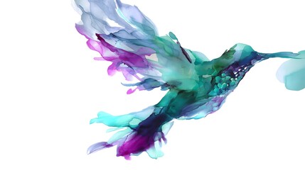 Obraz premium Vibrant hummingbird watercolor illustration captures dynamic flight energy on a clean white background