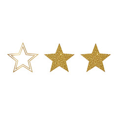 Three golden glitter stars on a white background