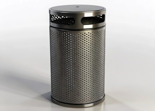 Modern perforated metal litter bin with cigarette disposal top