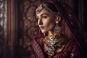Portrait of a woman wearing traditional indian clothing and jewelry