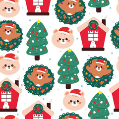 seamless pattern cute cartoon bear with christmas element drawing for christmas wallpaper and background