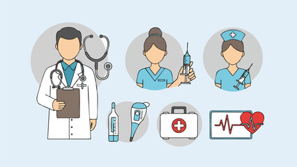 Healthcare Team and Medical Equipment Illustration for Health and Wellness