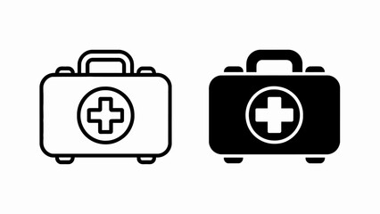 First Aid Kit Medical Supplies in Black and White Color Palette First Aid and Health Concepts