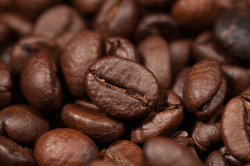 Macro Close-up of Dark Roasted Coffee Beans