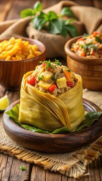Mofongo dish wrapped in corn husk