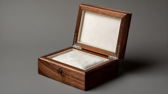 Wooden Keepsake Box Partially Open with Soft Velvet Lining on Cream Background