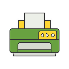 Green printer icon with paper and buttons on black background
