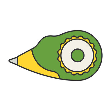 Cute green correction tape dispenser with yellow accents on black background