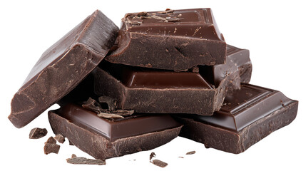 Isolated Chocolate bar pieces on transparent background. Bitter dark Chocolate macro. Package design element