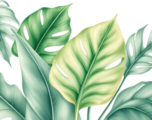 Tropical Monstera Leaves Illustration for Botanical Art, Nature Design, Exotic Plant Decorative Background