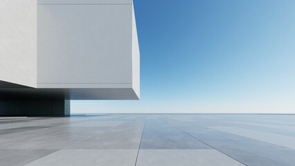 Modern house, Minimal architecture with empty concrete floor for car presentation, 3d rendering of luxury property