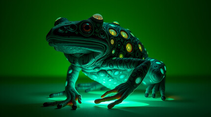 Bioluminescent amphibian marvel in emerald glow