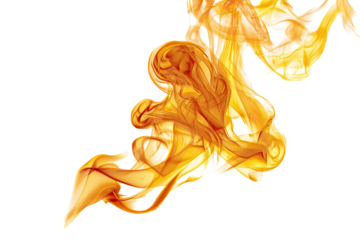 An abstract art piece of golden-orange smoke or flames against a stark black backdrop