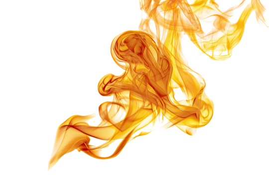 An abstract art piece of golden-orange smoke or flames against a stark black backdrop