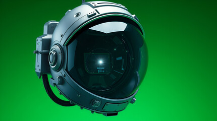 Futuristic astronaut helmet against vibrant green