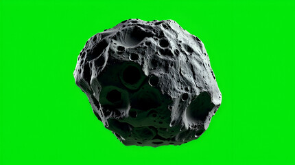 Pockmarked space rock floats in green void