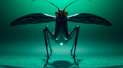 Scifi mantis wings spread wide