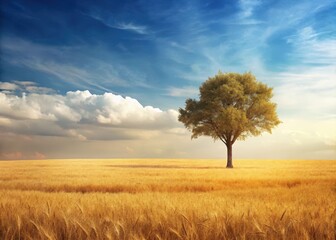 Lone tree amidst golden wheat field