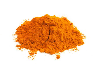 Turmeric Powder Pile Isolated on White Background