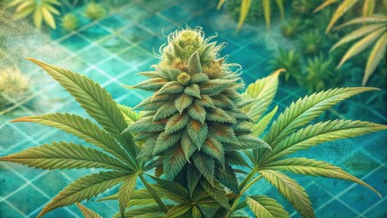 Detail of cannabis bud and leaves on a poolside