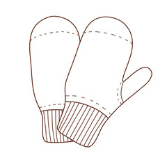 Cozy warm knitted mittens doodle clipart. Vector illustration in trendy doodle style isolated on white background. Clothes for winter, New Year and Christmas designs. Design element, icon, handmade.