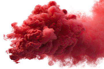 A vibrant, swirling cloud of crimson smoke, billowing against a clean, transparent background