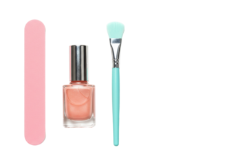 Isolated manicure set with nail file, nail polish, and brush for facial mask application