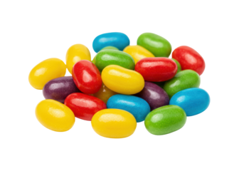 Isolated colorful pile of jelly beans, assortment of fruit-flavored candy, yummy sweets