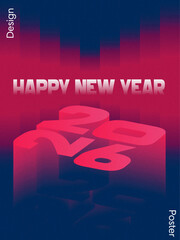 Obraz premium Happy New Year 2026 Modern Abstract Poster Card with Bold Futuristic Number in Grainy Gradient Background