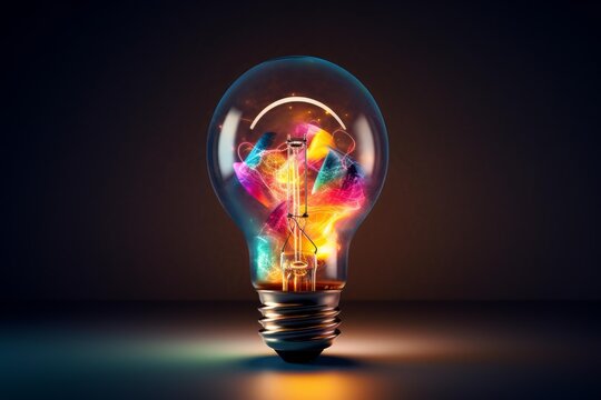 Light bulb illuminating abstract colorful lines, symbolizing innovation and electrical idea generation