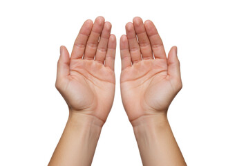 Isolated hands gesturing, praying, cupped or requesting, palm up for offering or assistance © Maelle