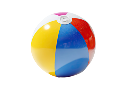 A brightly colored inflatable sphere, divided into vertical panels