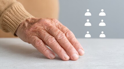 A symbolic scene of an elderly hand and a floating demographic chart, representing the shifting population structure. The continuously increasing elderly population