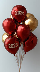 red and golden balloons on a white background "2026"