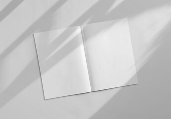 Open magazine Mockup on white background with soft shadows. 3D rendering