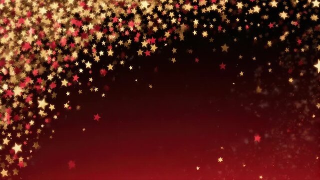 Gold and red stars cascade over a gradient crimson background, creating a festive, dreamy ambiance - Powered by Adobe