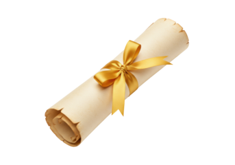 Isolated Parchment Scroll with Gold Ribbon – Medieval Document, Graduation, Renaissance Fair