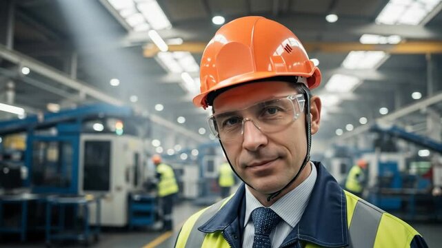 Confident engineer supervising industrial automation in modern factory