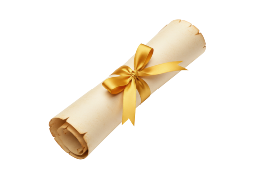 Isolated Parchment Scroll with Gold Ribbon – Medieval Document, Graduation, Renaissance Fair