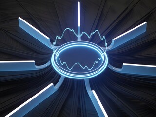 Futuristic neon ring with radial light beams