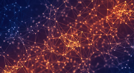 Abstract network of glowing lights and connections in a dark digital space