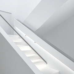 Obraz premium Sleek, Modern White Staircase with Integrated LED Illumination, Showcasing Minimalist Architectural Design and Bright Interior Aesthetics in a Contemporary Setting