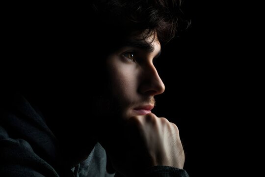 Thoughtful man contemplates something in the dark