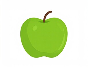Lush Green Apple with Brown Stem on White Background Simple Design